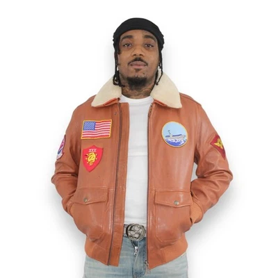 DLNYC - Daniel’s Leather Men’s G‑1 Leather Bomber Jacket with Collector Badges - Image 1 of 2