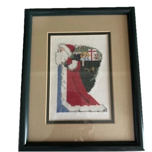 Santa Claus / Bag Completed Cross Stitch Wall Art 9 X 11” Handmade Christmas - Picture 1 of 5
