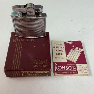 Ronson Cadet C201 Vintage Lighter Silver Coloured Boxed Instructions Untested - Picture 1 of 12