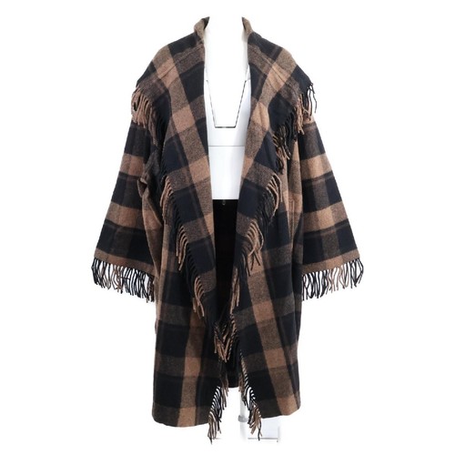 Balenciaga 661436 Cappotto Gingham misto lana con frange motivo a quadri taglia 21 pollici us