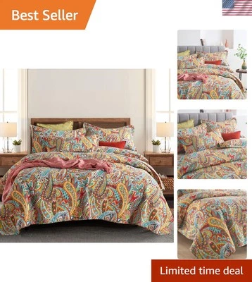 Elegante Juego de Edredón de Algodón Reversible de 3 Piezas en Precioso Paisley - Talla Queen Foto 1 de 4