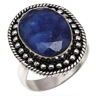 Joyería de plata hecha a mano con piedras preciosas de zafiro azul "9" Foto 1 de 4