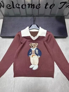 High Quality French Knitted Sweater Women Bear Cartoon Design Embroidery Long Sl - Picture 1 of 16