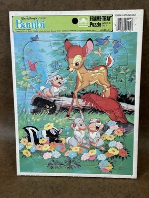1973 Vintage Children’s Frame Tray Puzzle “Disney Bambi & Flower” Cardboard  - Image 1 of 4