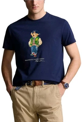 Polo Ralph Lauren Classic Fit Polo Bear Varsity Jersey T-Shirt Navy Short Sleeve - Image 1 of 4