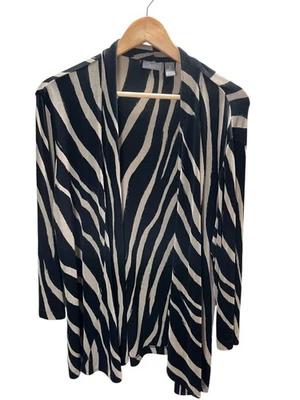 Travelers Chicos Cardigan Size 16 Black Beige Stripes - Image 1 of 4