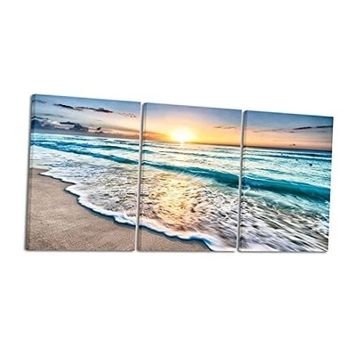  Imágenes de 3 paneles azul playa amanecer onda blanca 20x28 pulgadas x 3 piezas (50x70 cm x 3 piezas) Foto 1 de 4