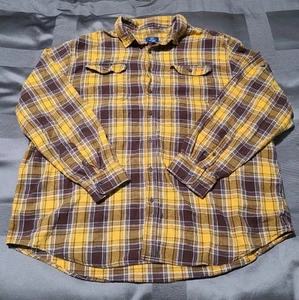George 3XL 54-56 Yellow/Brown Flannel Button Up Long Sleeve Shirt with Pockets - Picture 1 of 7