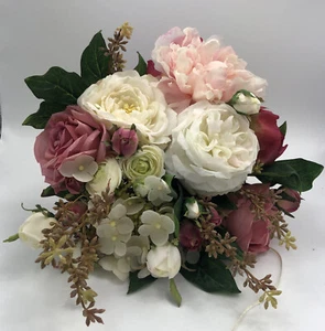 Emilio Robba for NM Silk Flower Bouquet Peony Rose Vtg Bride Wedding Rehearsal - Picture 1 of 12