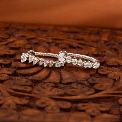 1.90 Ct H Color SI Clarity Pear Round Diamond Hoop Earrings 18k White Solid Gold - Image 1 of 4