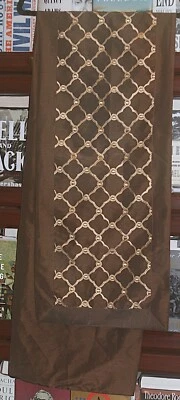 Table Runner Long Embroidered 14”w  X 72"L Brown Gold Geometric - Image 1 of 4