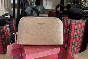 Kate Spade Shimmy Glitter Cosmetic Makeup Bag Sparkling Rose Gold NWT - Picture 1 of 4