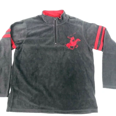 Suéter Pullover Polar Beverly Hills Polo Club Cuello Simulado XL Gris Rojo Cremallera Logo Foto 1 de 4