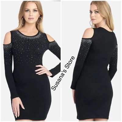 NUEVO CON ETIQUETAS BEBE TALLA XS VESTIDO SUÉTER RECORTADO AL HOMBRO ¡Elegante y sexy, tachuelas plateadas!! Foto 1 de 4