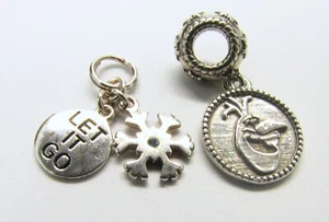 Elsa Snowflake & Olaf FROZEN Themed Slide Charms Italian Sterling Silver - Picture 1 of 6