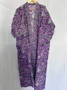 Cotton Kimono Robe Dressing Gown, Block Print Bridesmaid Robe, Summer Nightwear, - Picture 1 of 7