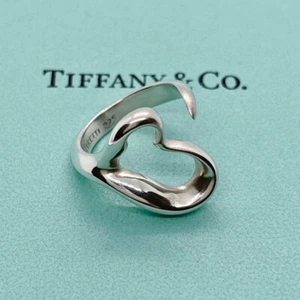 Tiffany & Co. Elsa Peretti 925 Sterling Silver Stencil Open Heart Ring 5 Used - Picture 1 of 11