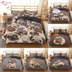 Cartoon Cute Pug Dog Printed Bedding Set 3PCS Duvet Cover & Pillowcase Gift