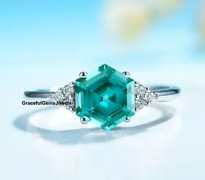 Hexagon Cut Paraiba Tourmaline Ring Engagement Anniversary &Wedding Women's Ring - Picture 1 of 3