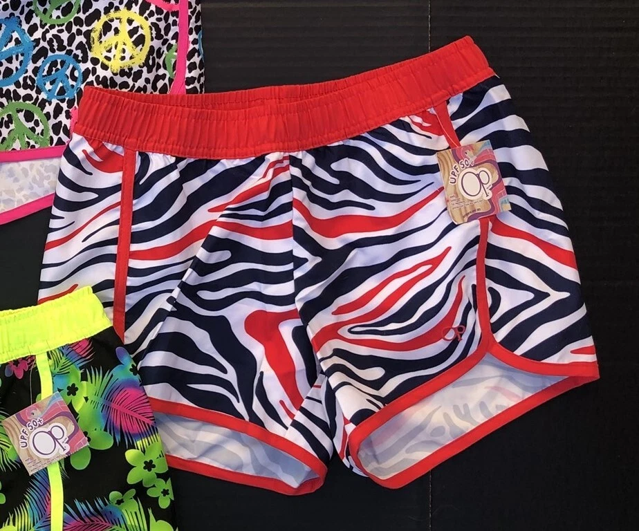 Op Girls XL 14/16 Microfibra Board Shorts Americana Cebra Rayas Rojo Blanco Azul Foto 1 de 1