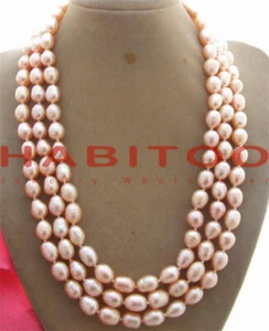 NEW Freshwater pearl 3 Strad Natural 9-10MM Pink Pearl Necklace - Picture 1 of 1
