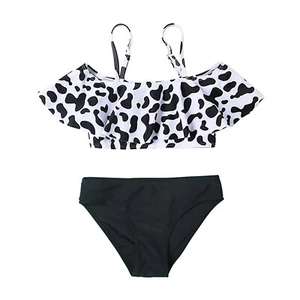 Kids Girls Swimwear Cow Print Beachwear Flounce Swimsuit Holiday Bikini Sexy - Picture 1 of 19