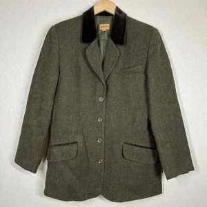 Vintage Mikko Jacket Tweed Velvet Trim Wool Green Women’s Size 42 - Picture 1 of 13