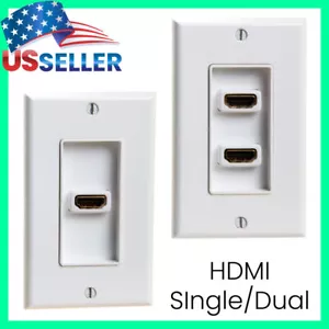 HDMI Wandplatte 1 oder 2 Port Face Plate Single-Gang HDMI Einsatz 4K 2K HD weiß - Bild 1 von 11
