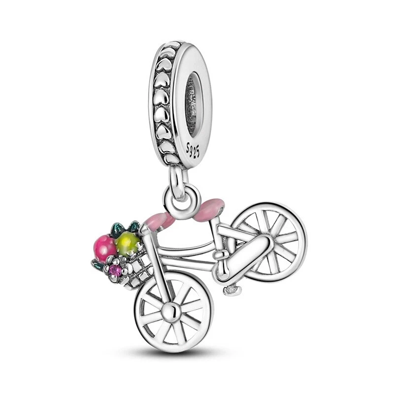 Charm pendente Bicicletta con cestino di fiori in Argento 925 - Uniquegioielli - Immagine 1 di 1
