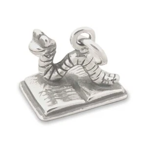 Bookworm School Reading 3D 925 Solid Sterling Silver Charm Book Worm MADE IN USA - Picture 1 of 5