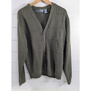 Oscar De La Renta Mens Textured Boyfriend Cardigan Sweater XL Green Cotton Blend - Picture 1 of 11