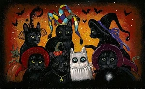 1.5x2 CASA DE MUÑECAS IMPRESIÓN MINIATURA DE PINTURA RYTA ESCALA 1:12 GATO NEGRO Halloween - Imagen 1 de 1