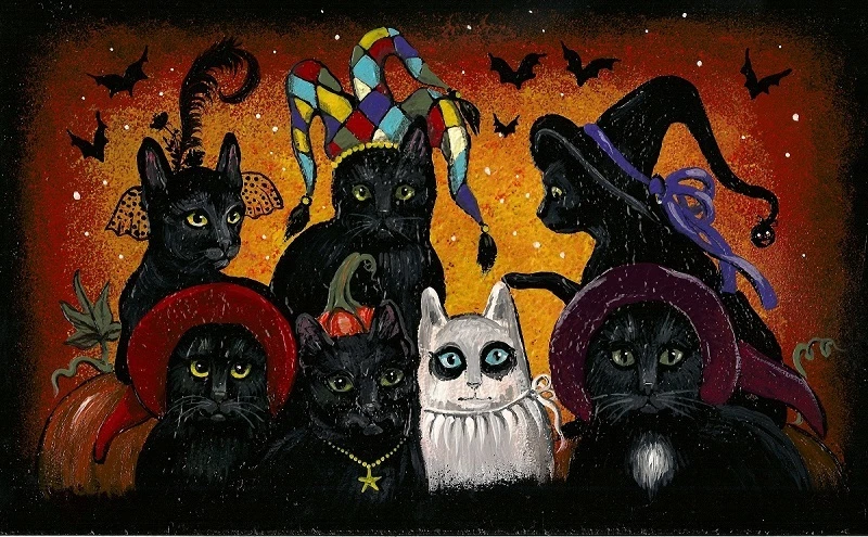 IMPRESSÃO EM MINIATURA DE PINTURA RYTA ESCALA 1:12 GATO PRETO HALLOWEEN CASA DE BONECAS 1,5x2 - Imagem 1 de 1