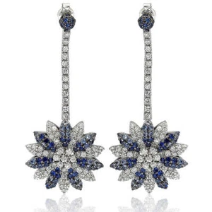 Suzy Levian Sapphire and Diamond in Sterling Silver and 18K Gold Earrings 5 - Picture 1 of 4