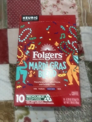 🩷 Folgers Mardi Gras Blend Medium-Dark Roast Coffee 10 Keurig K-Cup Pods - Image 1 of 3