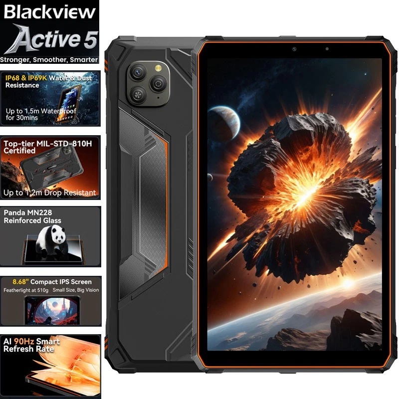 4G Blackview Active 5 Rugged Tablet PC Android 15 Smartphone Waterproof Global - Image 1 of 4