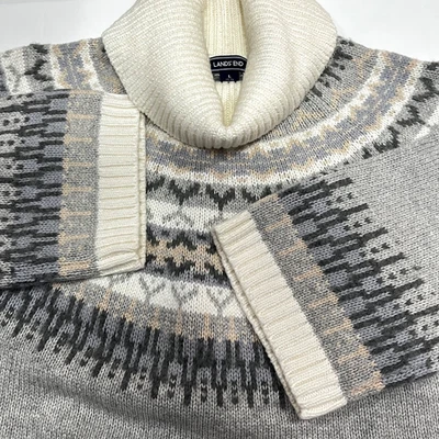 Lands End Womens Size L Sweater Ivory Fair Isle Chunky Wool Alpaca Turtleneck - Image 1 of 4