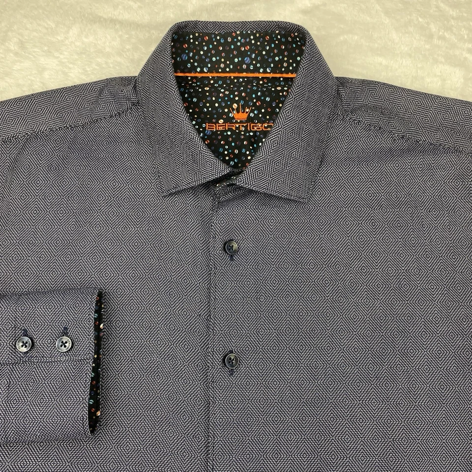 Camisa BERTIGO Para Hombres XL Azul Patrón Geométrico Puños Abatibles Calce Regular Mangas Largas Foto 1 de 4