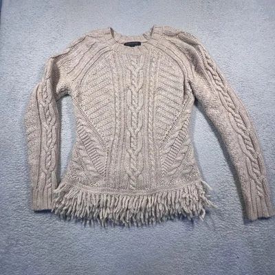 Suéter Banana Republic Flecos Dobladillo Tejido con Cable Lana Merino Mezcla Alpaca Crema S Foto 1 de 4