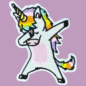 PINK BELLY UNICORN DABBING HILARIOUS FUNNY CUTE KIDS IRON ON PATCH 3.25 x 2.25" - Picture 1 of 6