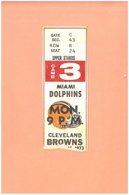 Talón de boleto de los Miami Dolphins at Cleveland Browns 15-10-1973 Topps Larry Csonka Salón de la fama Foto 1 de 2