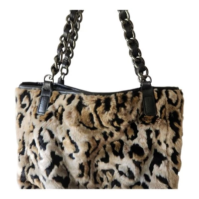 VTG Betsey Johnson Leopard Faux Fur Shoulder Bag Tote Chunky Chain Straps Boho - Image 1 of 4