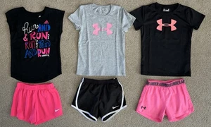lot of 6 UNDER ARMOUR NIKE ADIDAS girls shorts & shirts sz 6 6X - Picture 1 of 3