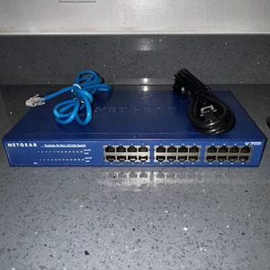 NETGEAR JFS524 PROSAFE 24 PORT 10/100 SWITCH W/ POWER CORD & CAT 5 CABLE - Picture 1 of 7