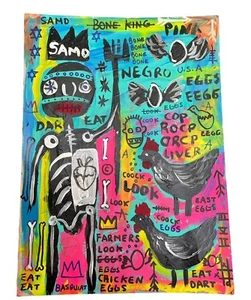 JEAN MICHEL BASQUIAT-POSTCARD PAINTING ON CARDBOARD-SIGNED - Picture 1 of 2