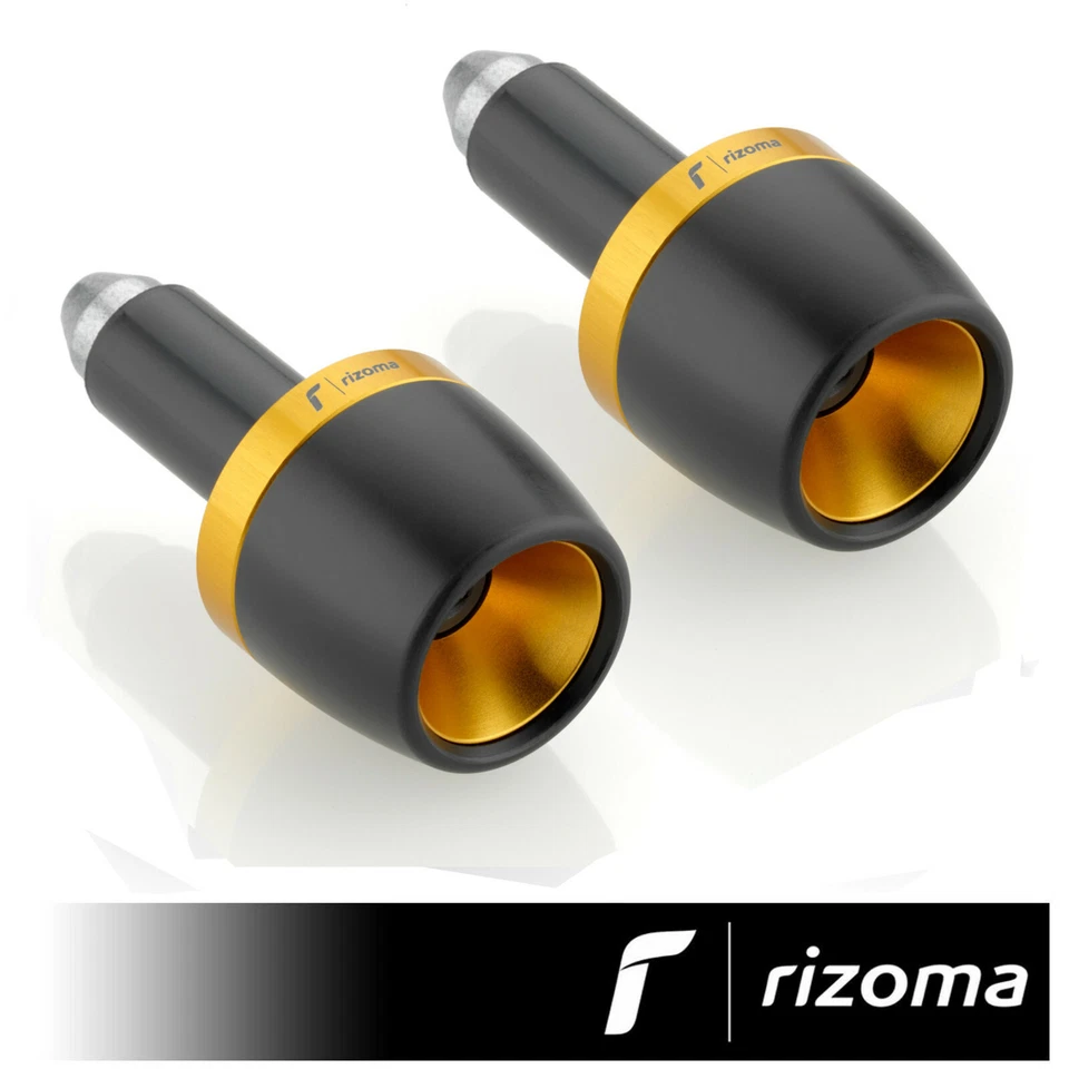 Terminali Manubrio Moto Rizoma Conico Contrappesi Coppia Bilancieri Nero Oro - Immagine 1 di 1