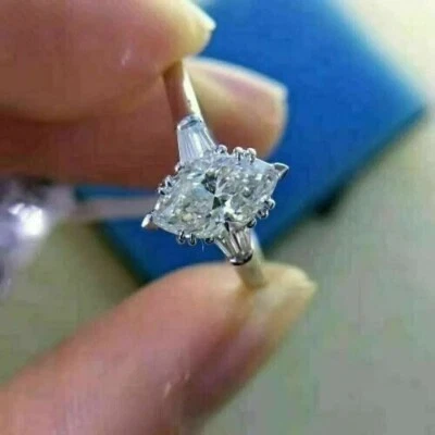 Marquise-Schliff 2,60 kt Diamant Verlobungsring 14 kt Weißgold simuliert in G... - Bild 1 von 3