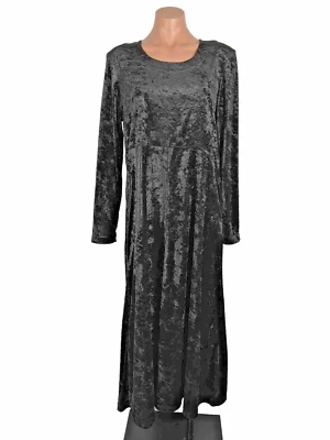 Vestido manga larga terciopelo aplastado vintage años 90 XL Teddi NUEVO NUEVO CON ETIQUETAS Goth Grunge negro Foto 1 de 4