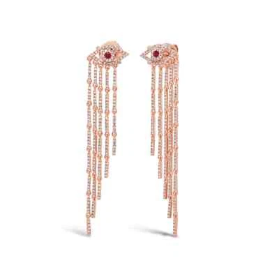 14K Rose Gold Ruby Eye Diamond Fringe Earrings Natural 1.11 CTW Drop Dangle - Image 1 of 2