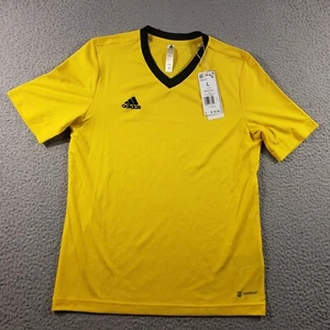 Adidas Shirt Youth Large Yellow Jersey Aeroready Soccer Short Sleeve Athleisure - Picture 1 of 13
